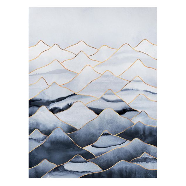 Wandbilder abstrakt Aquarell Berge Weiß Gold