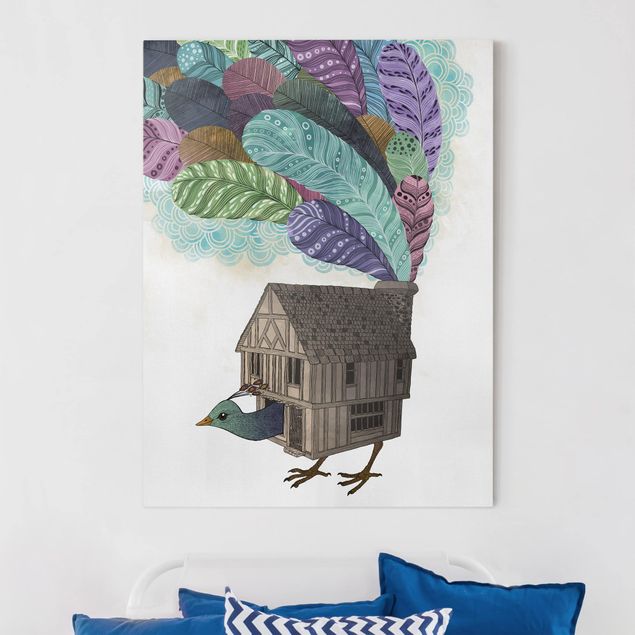 Wandbilder Illustration Vogel Haus mit Federn