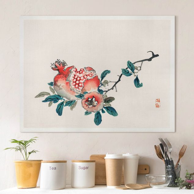 Wandbilder XXL Asiatische Vintage Zeichnung Granatapfel