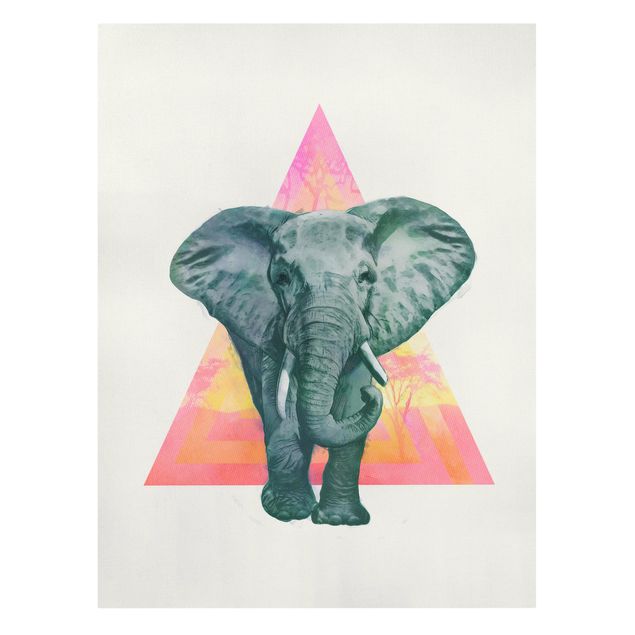Leinwand Kunstdruck Illustration Elefant vor Dreieck Malerei