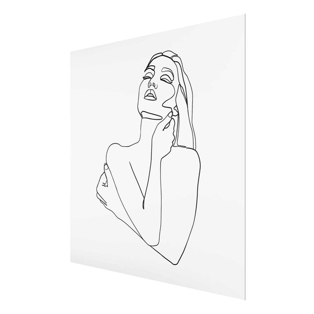Glasbild - Line Art Frau Oberkörper Schwarz Weiß - Quadrat 1:1