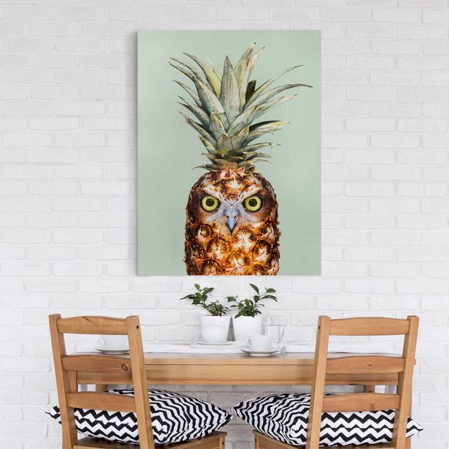 Leinwand Kunstdruck Ananas mit Eule