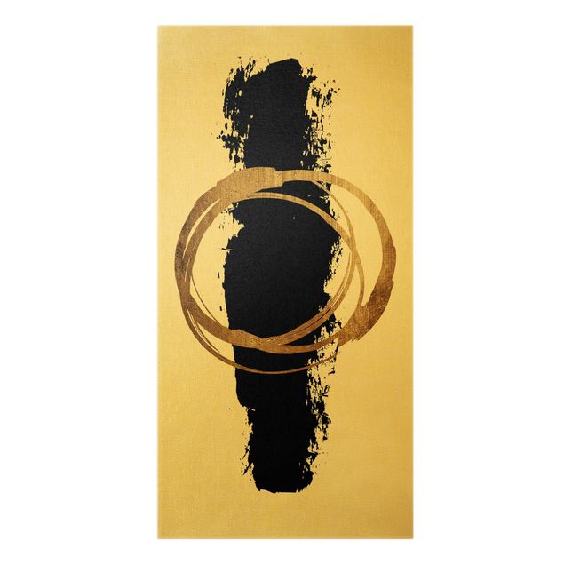 Leinwandbild Gold - Abstrakte Formen - Gold und Schwarz - Hochformat 1:2