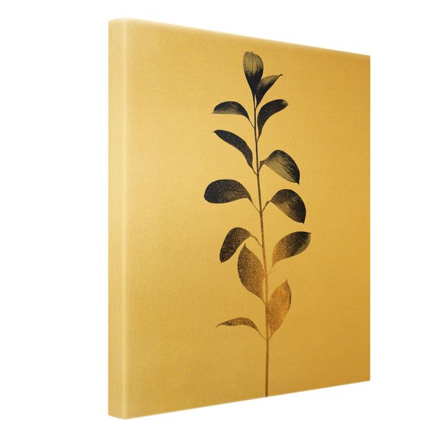 Leinwandbild Gold - Grafische Pflanzenwelt - Gold und Grau - Hochformat 3:4