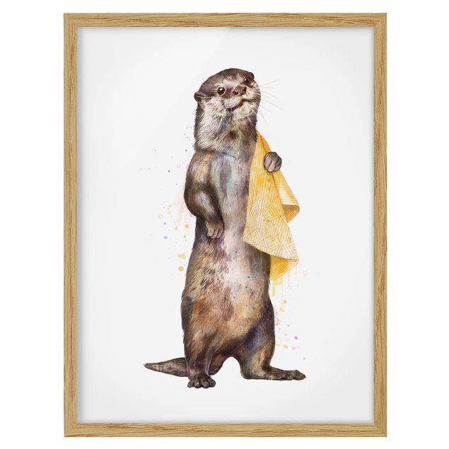 Bilder mit Rahmen Illustration Otter mit Handtuch Malerei Weiß