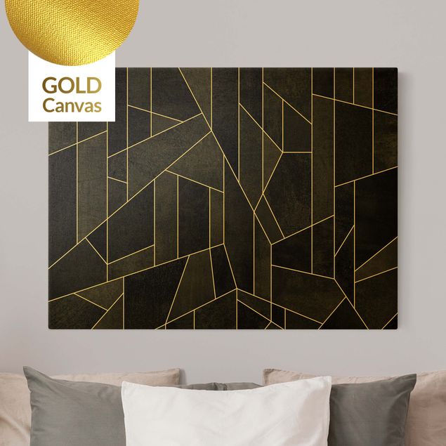 Leinwandbild Gold - Schwarz Weiß Geometrie Aquarell - Querformat 4:3