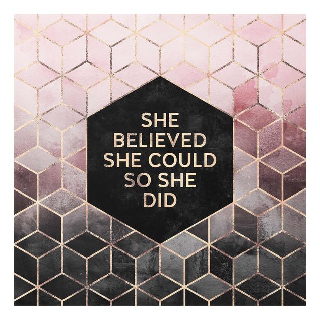 Glasbild - She Believed She Could Rosé Gold - Quadrat 1:1