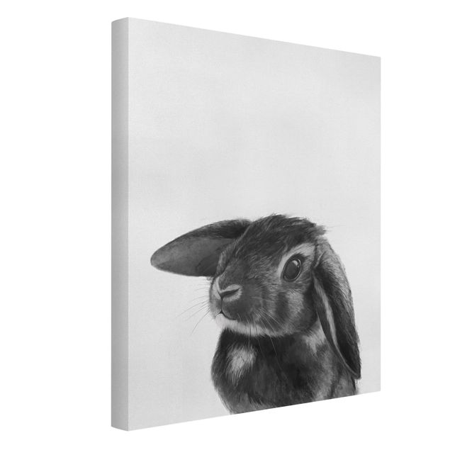Leinwandbilder Schwarz-Weiß Illustration Hase Schwarz Weiß Zeichnung