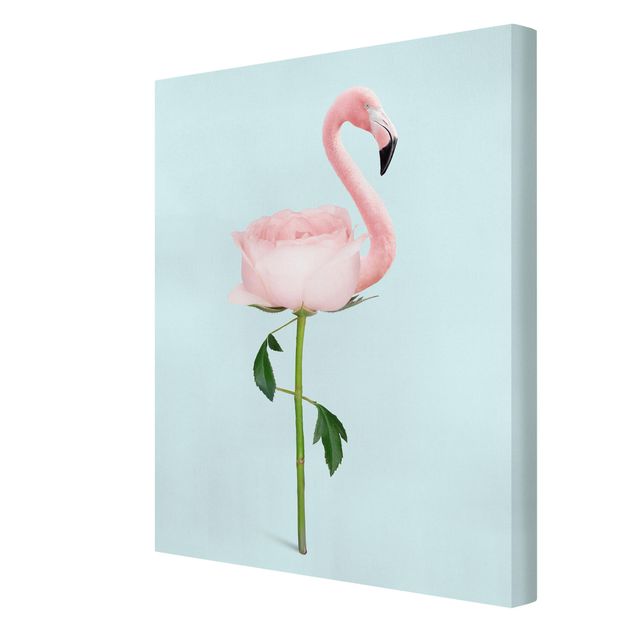 Kunstdrucke auf Leinwand Flamingo mit Rose