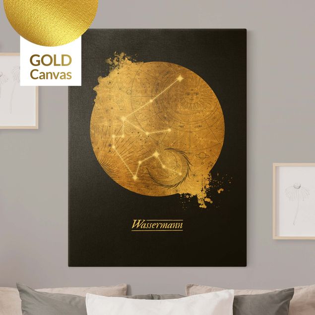 Leinwandbild Gold - Sternzeichen Wassermann Grau Gold - Hochformat 3:4