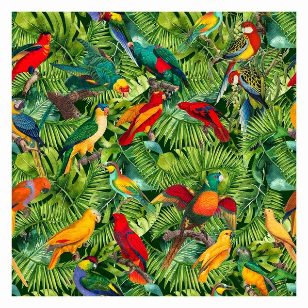 Design Tapete Bunte Collage - Papageien im Dschungel