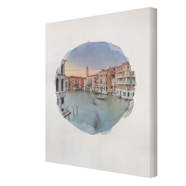 Schöne Leinwandbilder Wasserfarben - Canale Grande Blick von der Rialtobrücke Venedig