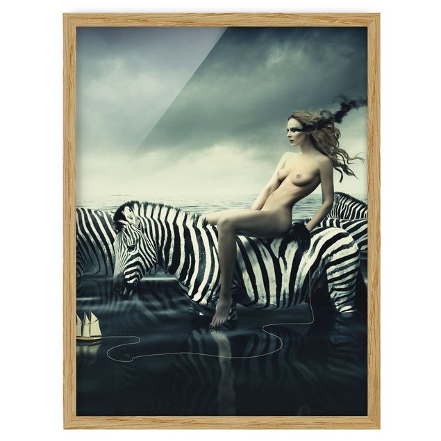 Gerahmte Bilder Frauenakt mit Zebras