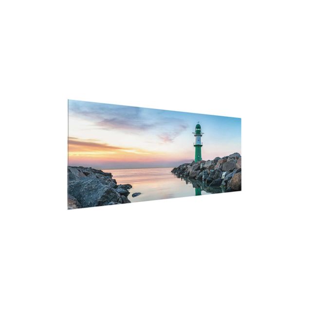 Glasbild - Sunset at the Lighthouse - Panorama