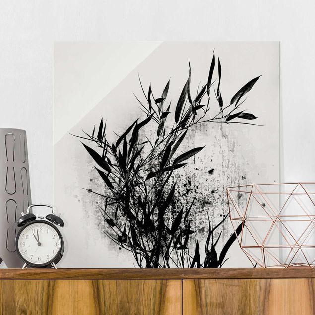 Wandbilder Glas XXL Grafische Pflanzenwelt - Schwarzer Bambus