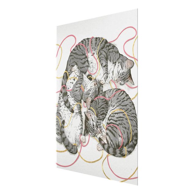 Bilder auf Glas Illustration Graue Katzen Malerei