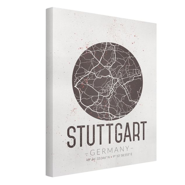 Weltkarten Leinwand Stadtplan Stuttgart - Retro