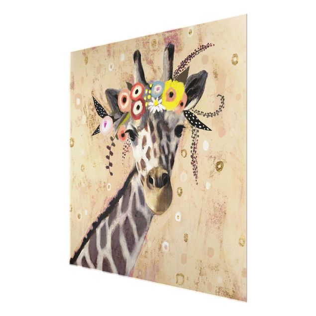 Glasbild - Klimt Giraffe - Quadrat 1:1