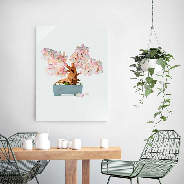 Glasbilder Pflanzen Bonsai mit Marshmallows