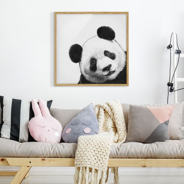 Bilder mit Rahmen Schwarz-Weiß Illustration Panda Schwarz Weiß Malerei