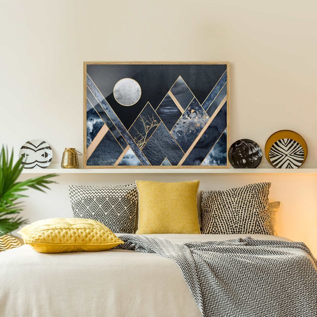 Wandbilder abstrakt Goldener Mond abstrakte schwarze Berge