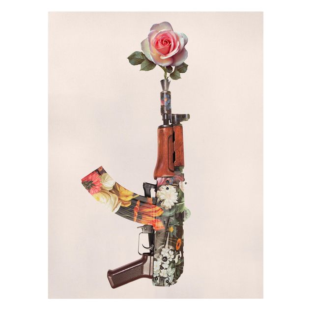 Moderne Leinwandbilder Wohnzimmer Waffe mit Rose