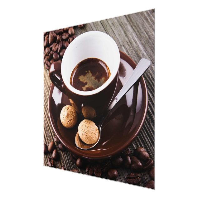 Glasbild - Kaffeetasse mit Kaffeebohnen - Quadrat 1:1