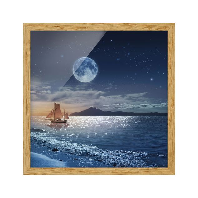 Bild mit Rahmen - Moon Night Sea - Quadrat 1:1
