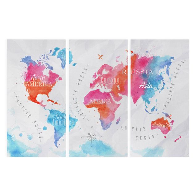 Schöne Leinwandbilder Weltkarte Aquarell rot blau