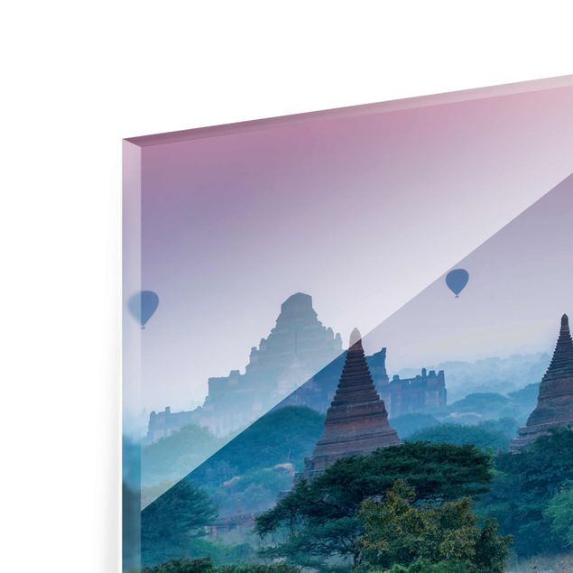 Glasbild - Heißluftballons über Tempelanlage - Panorama