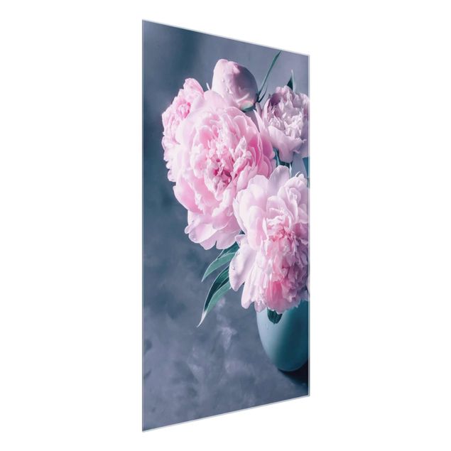 Glasbilder Pflanzen Vase mit Rosa Pfingstrosen Shabby