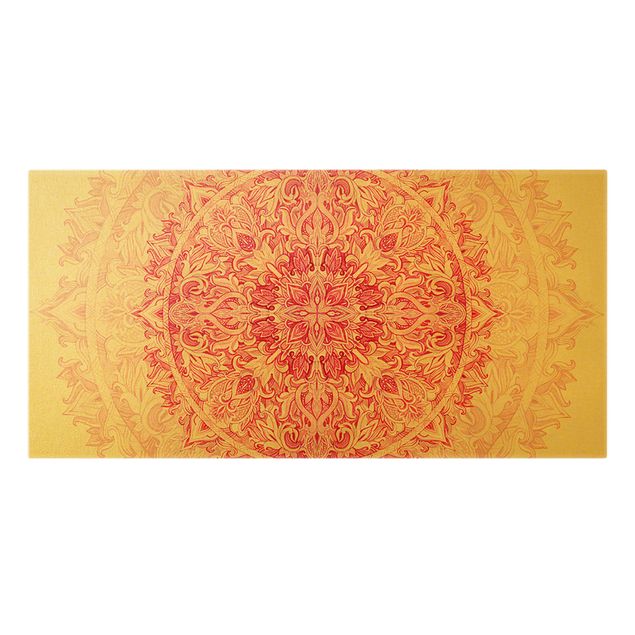 Leinwandbild Gold - Mandala Aquarell Ornament pink - Querformat 2:1