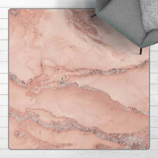 Moderner Teppich Farbexperimente Marmor Rose und Glitzer