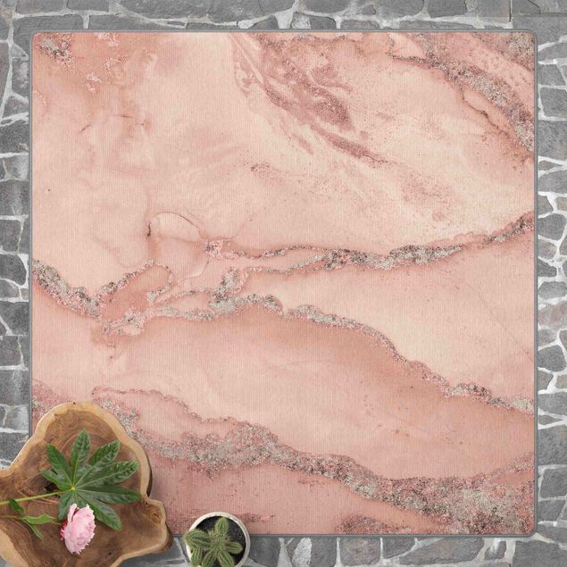 Teppich abstrakt Farbexperimente Marmor Rose und Glitzer