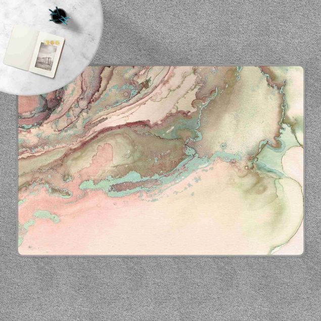 Teppich abstrakt Farbexperimente Marmor Rose und Türkis