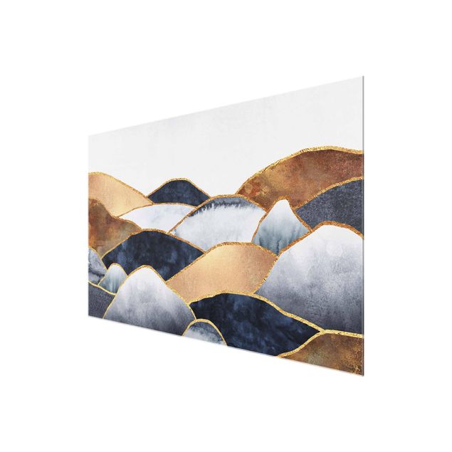 Abstrakte Glasbilder Goldene Berge Aquarell