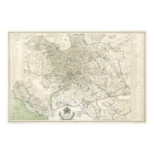 Glasbilder Vintage Stadtplan Rom Antik