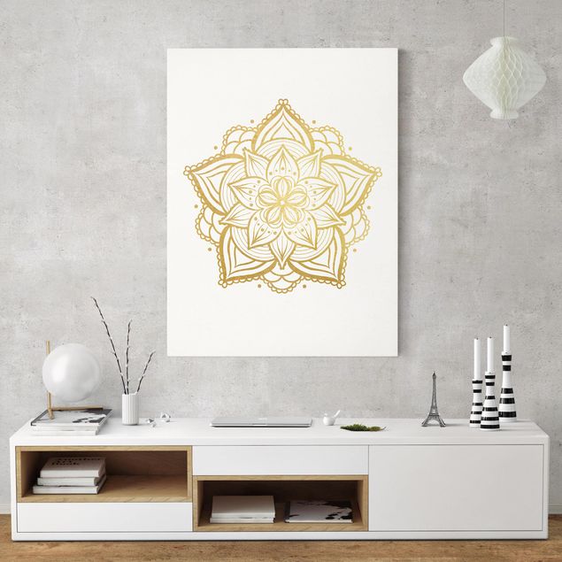 Wandbild Muster Mandala Blüte Illustration weiß gold