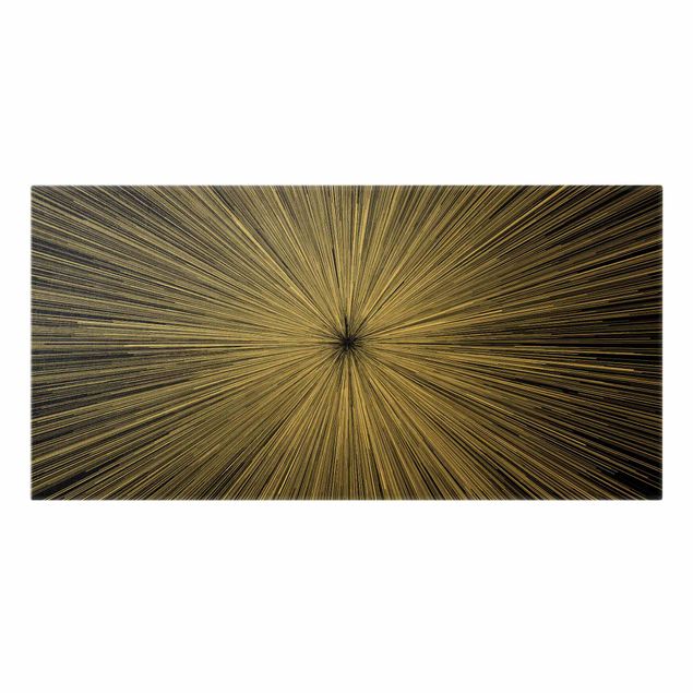 Leinwandbild Gold - Abstrakte Strahlen Schwarz Weiß - Querformat 2:1