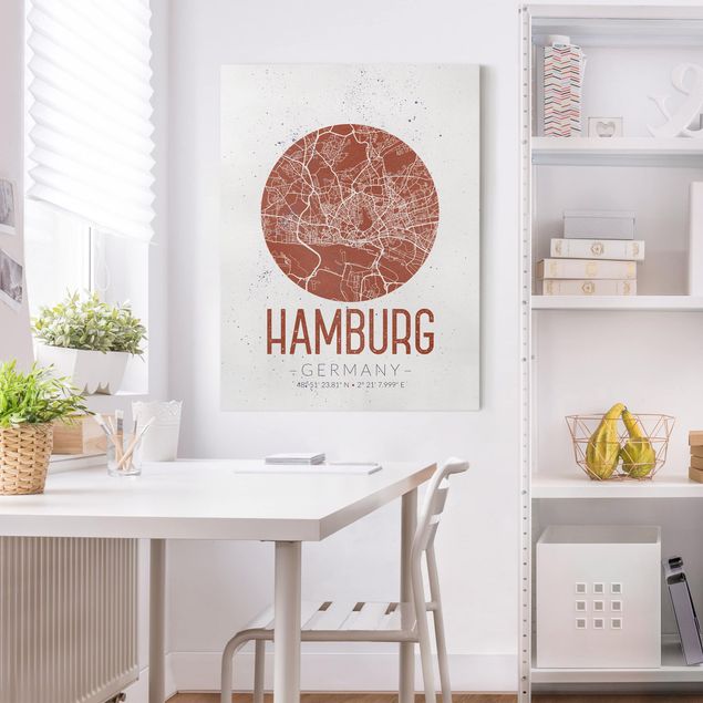 Wandbilder Schwarz-Weiß Stadtplan Hamburg - Retro