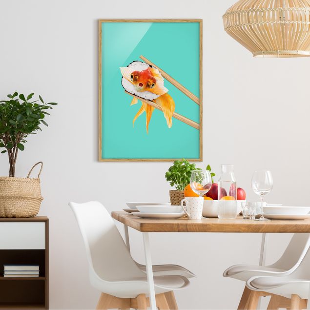 Gerahmte Bilder Sushi mit Goldfisch