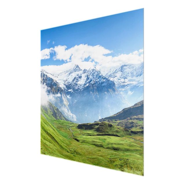 Glasbild - Schweizer Alpenpanorama - Quadrat 1:1