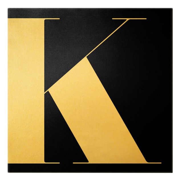Leinwandbild Gold - Antiqua Letter K Schwarz - Quadrat 1:1