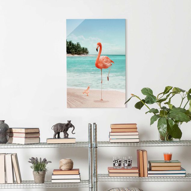 Wandbilder Tiere Strand mit Flamingo