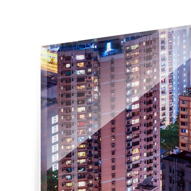 Glasbild - Hongkong Lichtermeer - Panorama