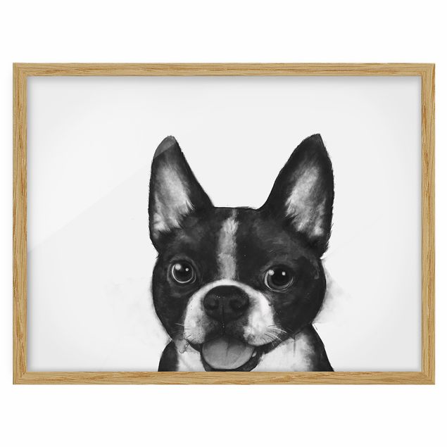 Bilder für die Wand Illustration Hund Boston Schwarz Weiß Malerei