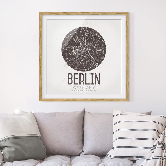 Gerahmte Bilder mit Sprüchen Stadtplan Berlin - Retro