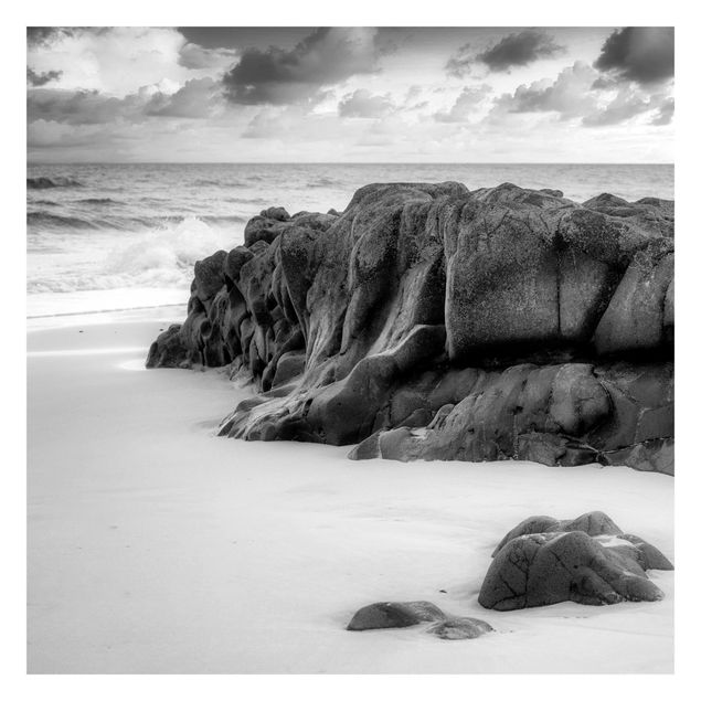 Fototapete weiß Felsen am Strand Schwarz-Weiß