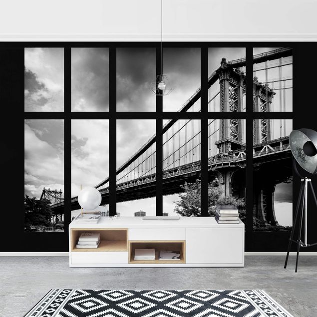 Fototapete modern Fenster Manhattan Brücke NY