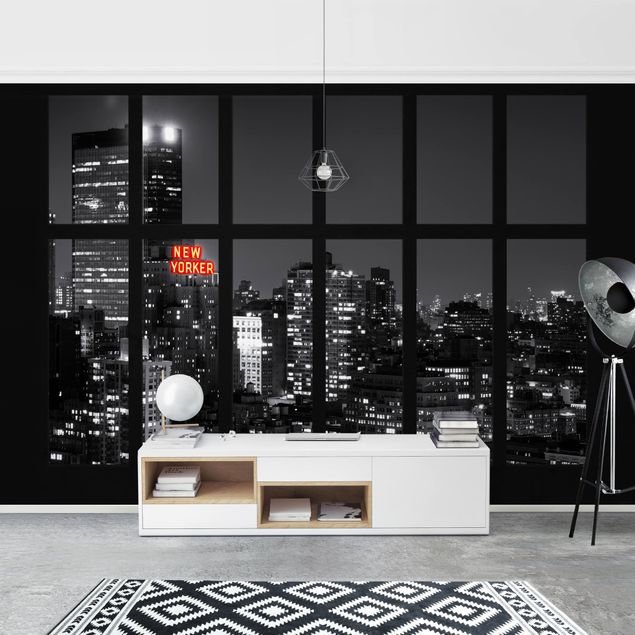 3D Wandtapete Fenster New York Nacht Skyline